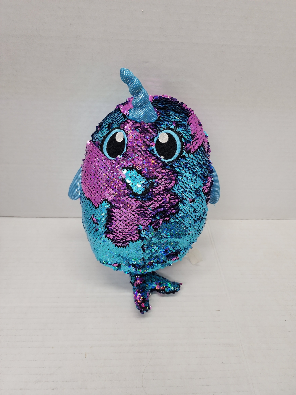 Shimmeez Sequin Plush Blue & Purple Narwhal Large Approx 8"
